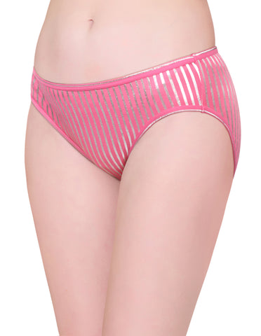 Bodycare Pack of 3 Bikini Style Cotton Briefs in Assorted colors with Silver stripes-E1404