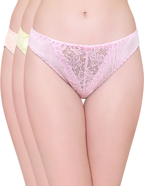 Bodycare Pack of 3 Bikini Style Cotton Briefs in Assorted colors with Lace Crotch-E1457C