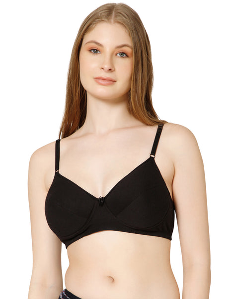 Soft Cotton Wirefree Padded Full Coverage Bra for All-Day Wear - Black (#1544B)