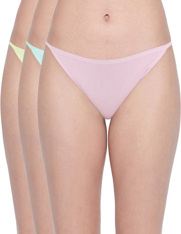 Bodycare Pack of 3 Bikini Style Cotton spandex Briefs in Assorted colors with V-String band-E36C