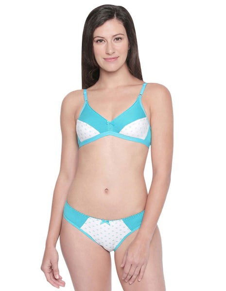 Bodycare Bridal Bra & Panty Printed Lingerie Set in Green & White Colour - 6411PRT-1