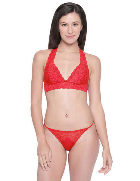 Bodycare Bridal Red Halter Neck Bra & Panty Lingerie Set - 6414RED