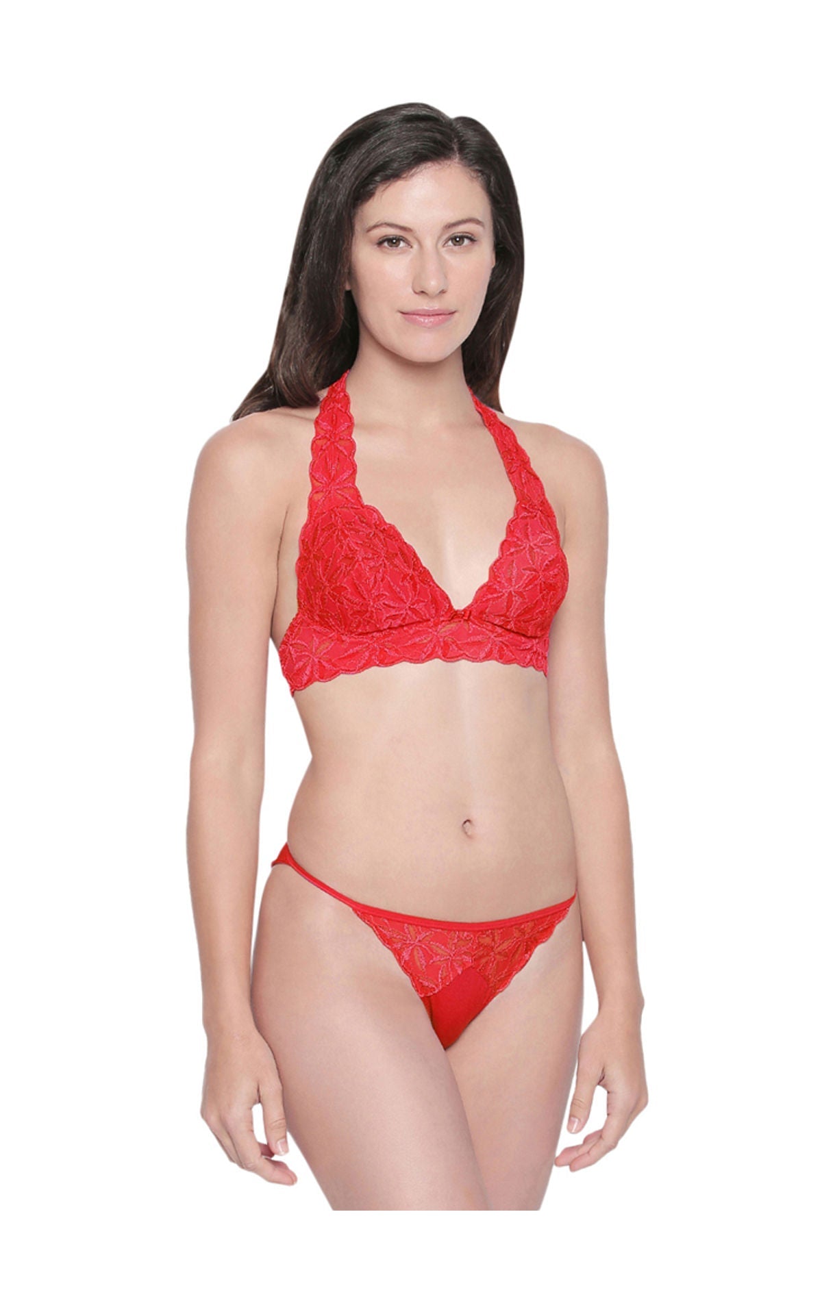 Bodycare Bridal Red Halter Neck Bra & Panty Lingerie Set - 6414RED