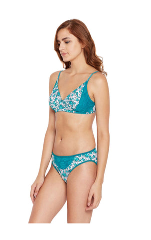 Bodycare Bridal Green Bra & Panty Printed Lingerie Set - 6420-GRN