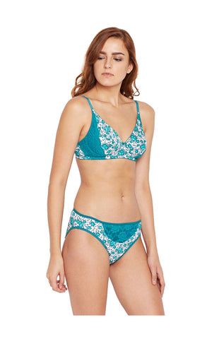 Bodycare Bridal Green Bra & Panty Printed Lingerie Set - 6420-GRN