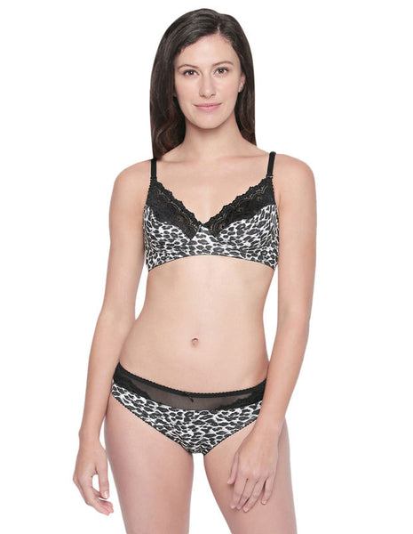 Bodycare Bridal Black Bra & Panty Printed Lingerie Set - 6425-B