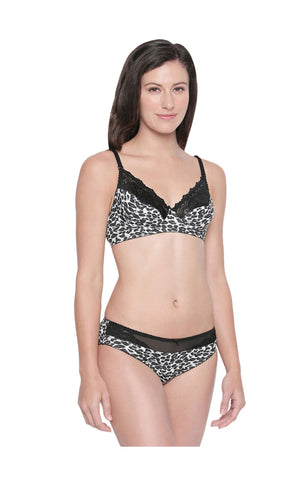 Bodycare Bridal Black Bra & Panty Printed Lingerie Set - 6425-B
