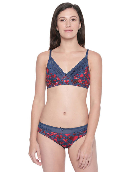 Bodycare Bridal Blue Bra & Panty Printed Lingerie Set - 6425-Blue