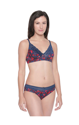 Bodycare Bridal Blue Bra & Panty Printed Lingerie Set - 6425-Blue