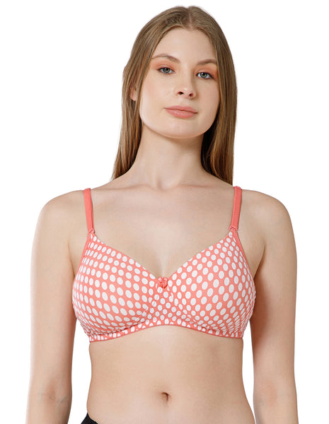 Soft Cotton Seamless Padded Wirefree Full Coverage Bra for All-Day Comfort - Coral (#6500COR)