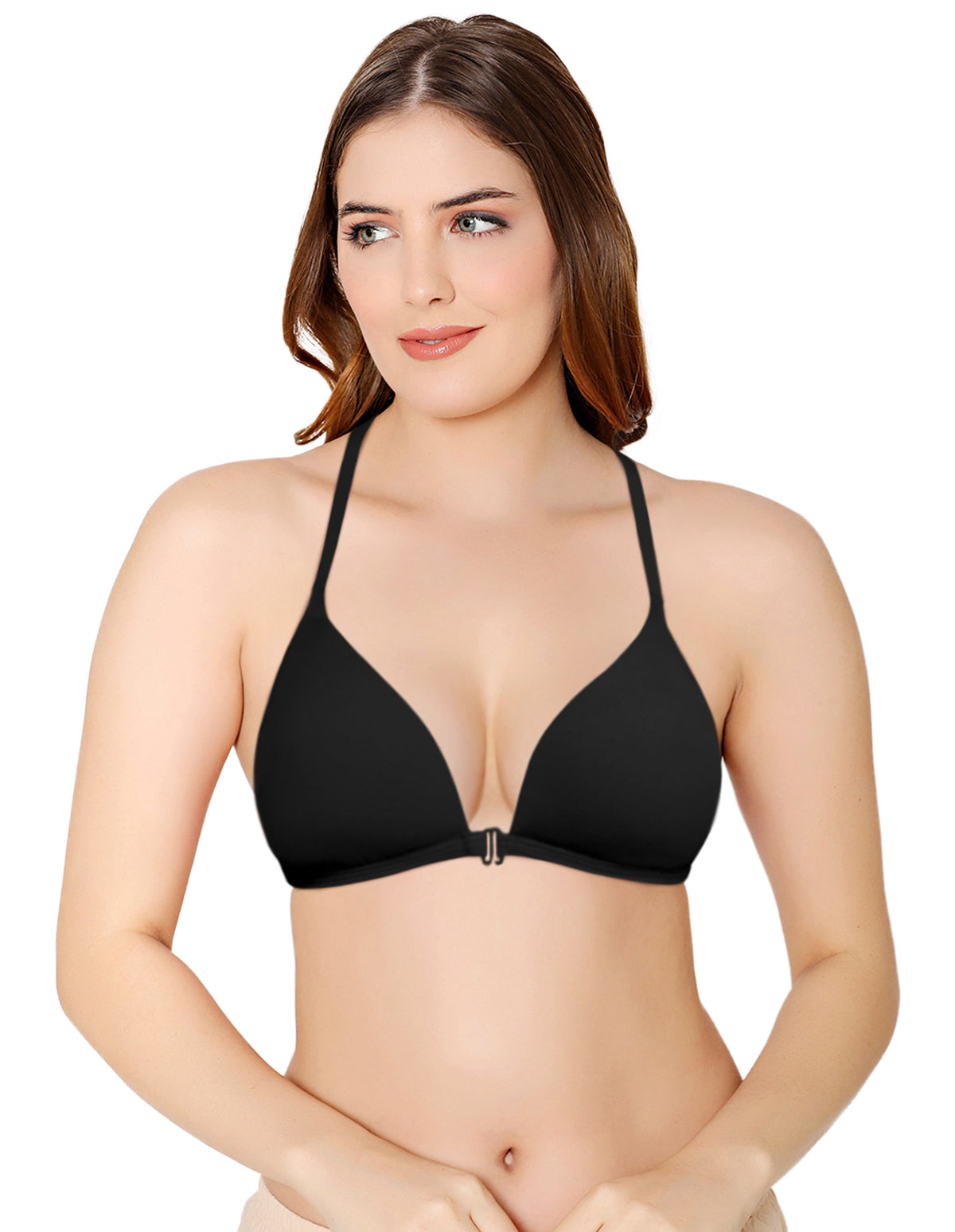 Bodycare Low Coverage, Front open, Seamless Padded Bra-6571-Black