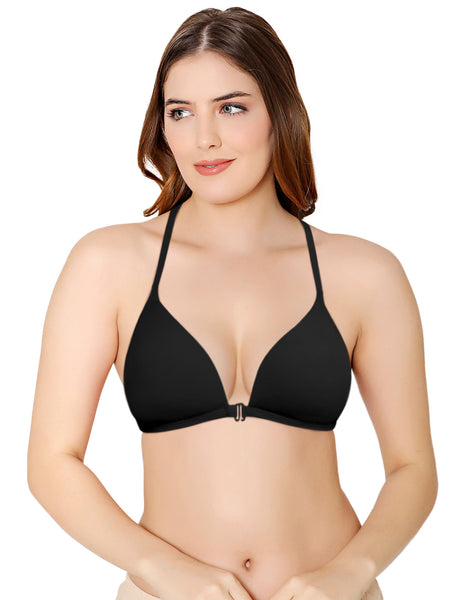 Bodycare Low Coverage, Front open, Seamless Padded Bra-6571-Black