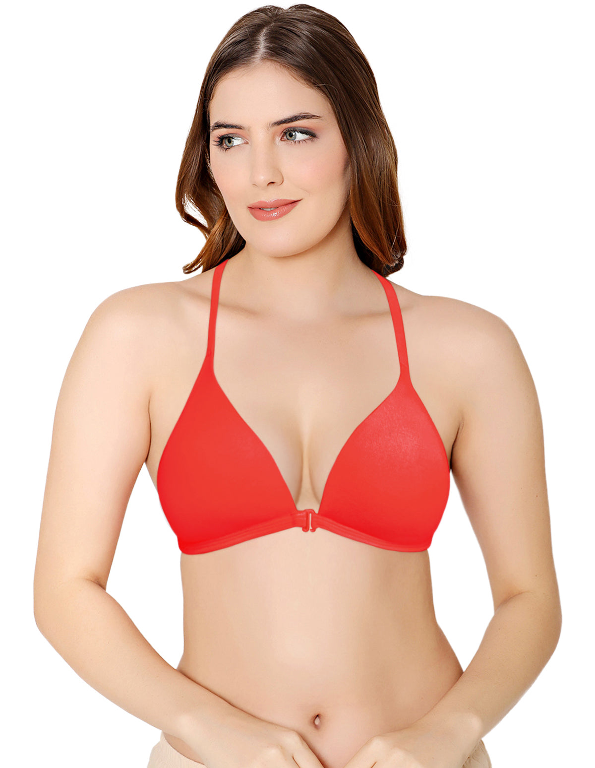 Bodycare Low Coverage, Front open, Seamless Padded Bra-6571-Red