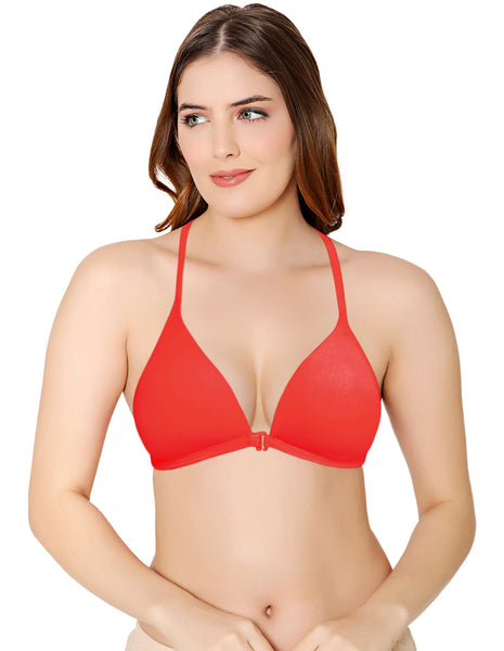 Bodycare Low Coverage, Front open, Seamless Padded Bra-6571-Red