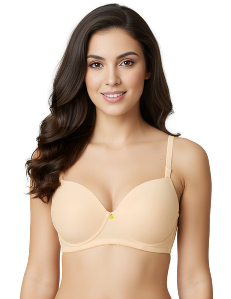 Bodycare cotton spandex wirefree convertible straps Seamless padded demi cup bra-6575S