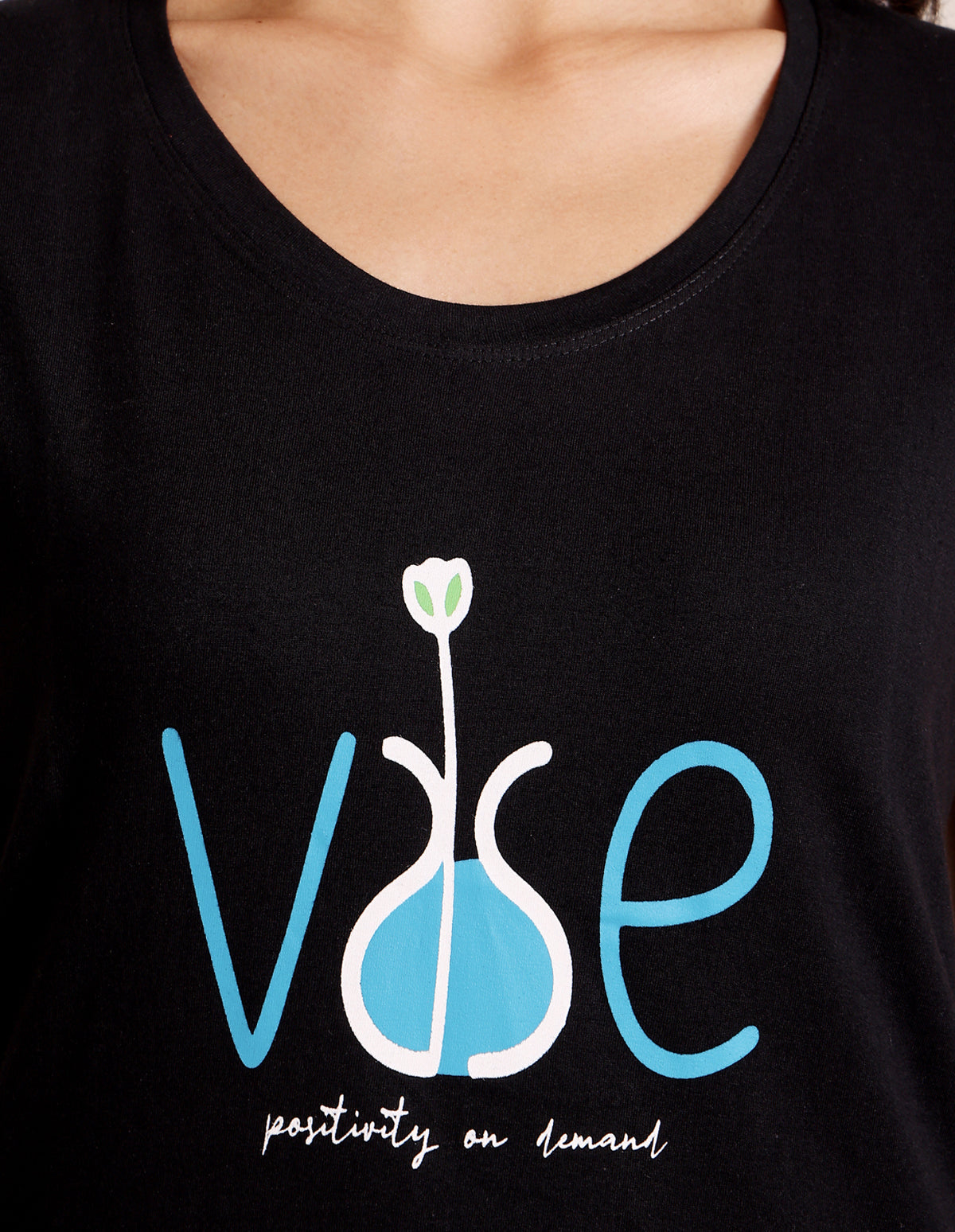 Black & Blue Cotton Nightsuit for Women by Bodycare – Printed T-Shirt & Pyjama Set-BSLS11060