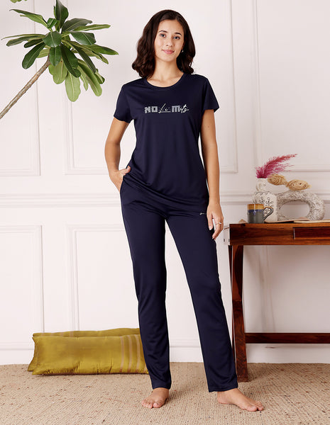 Blue Cotton Nightsuit for Women by Bodycare – Printed T-Shirt & Pyjama Set-BSLS11521