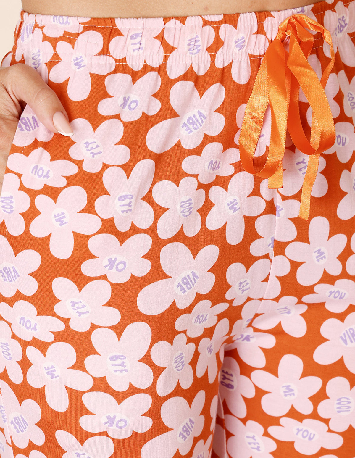 Orange Cotton Nightsuit for Women by Bodycare – Printed T-Shirt & Pyjama Set-BSLS12024