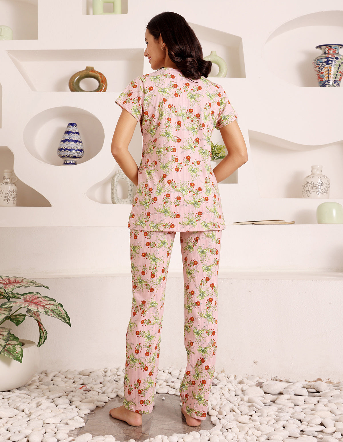 Pink Cotton Nightsuit for Women by Bodycare – Printed T-Shirt & Pyjama Set-BSLS12027