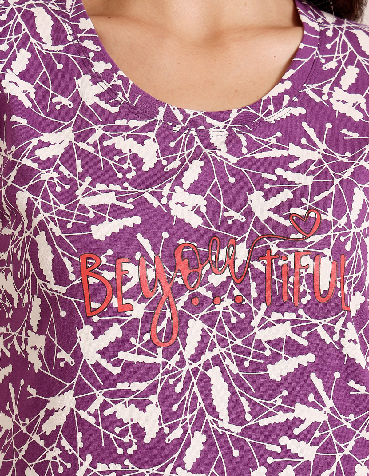 Violet Cotton Nightsuit for Women by Bodycare – Printed T-Shirt & Pyjama Set-BSLS12030