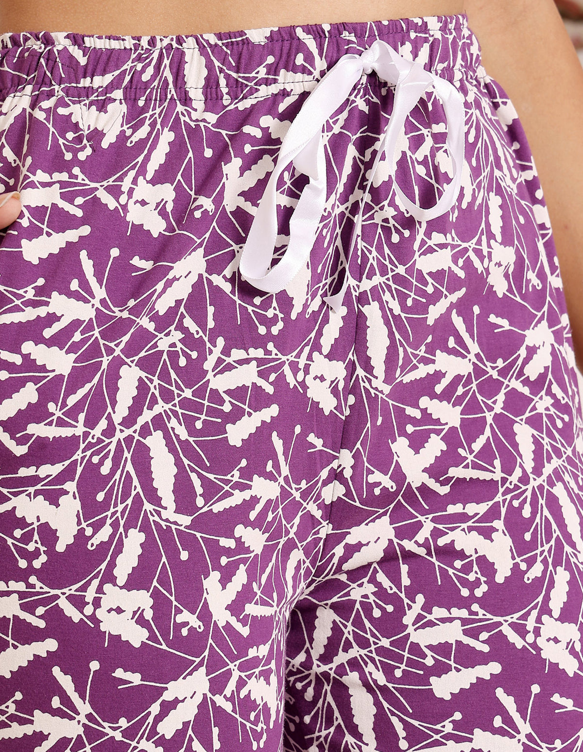 Violet Cotton Nightsuit for Women by Bodycare – Printed T-Shirt & Pyjama Set-BSLS12030