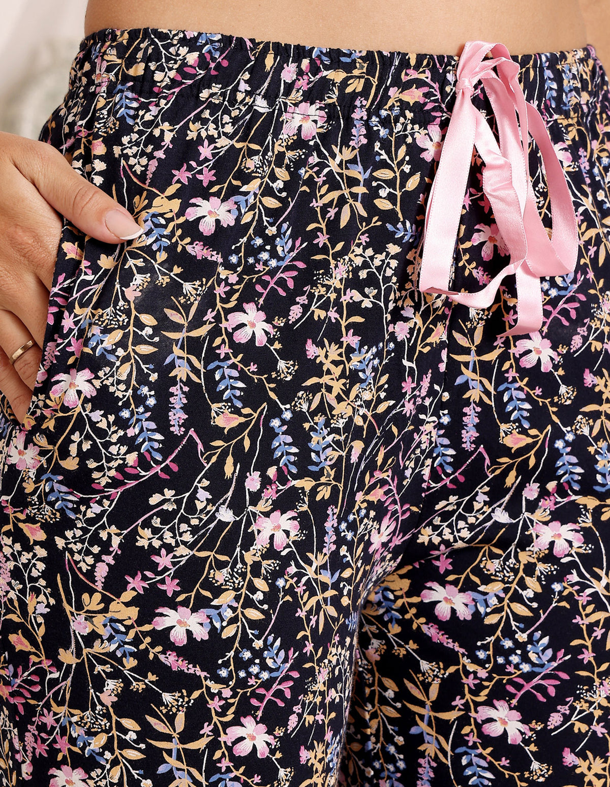 Black Cotton Nightsuit for Women by Bodycare – Printed T-Shirt & Pyjama Set-BSLS12032