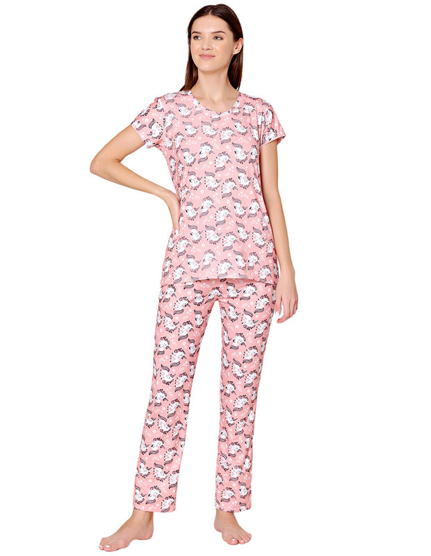 Bodycare Womens Spandex Digital Printed Tshirt & Pyjama Set BSLS13008