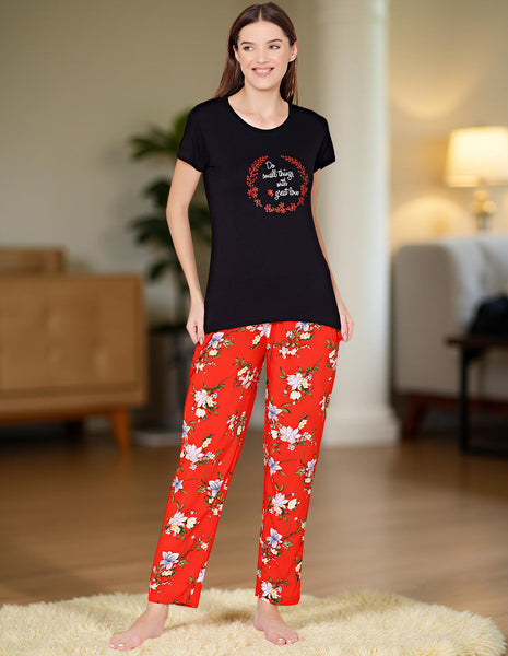 Bodycare Womens Modal Spandex Printed Tshirt & Pyjama Set BSLS14003