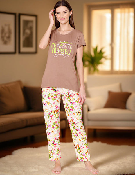 Bodycare Womens Modal Spandex Printed Tshirt & Pyjama Set BSLS14014