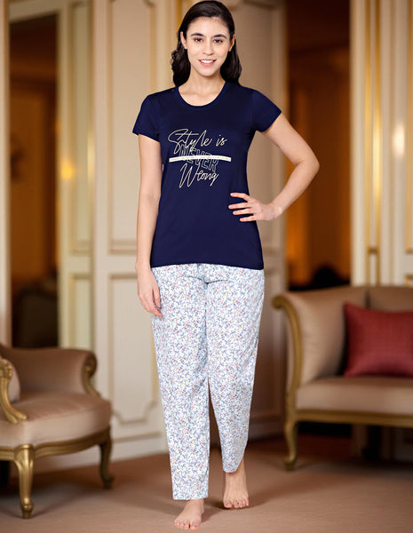 Bodycare Womens Modal Spandex Printed Tshirt & Pyjama Set BSLS15002