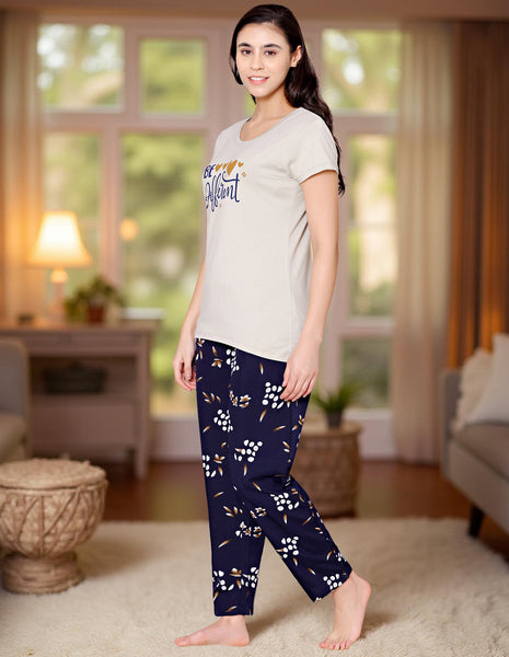 Bodycare Womens Modal Spandex Printed Tshirt & Pyjama Set BSLS15004