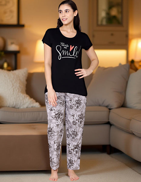 Bodycare Womens Modal Spandex Printed Tshirt & Pyjama Set BSLS15005