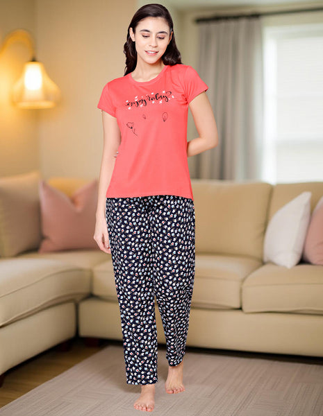 Bodycare Womens Modal Spandex Printed Tshirt & Pyjama Set BSLS15007