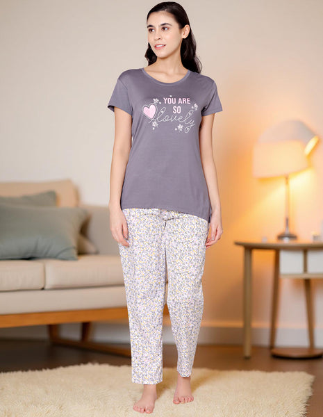 Bodycare Womens Modal Spandex Printed Tshirt & Pyjama Set BSLS15008