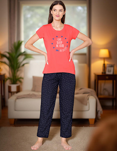 Bodycare Womens Modal Spandex Printed Tshirt & Pyjama Set BSLS15009