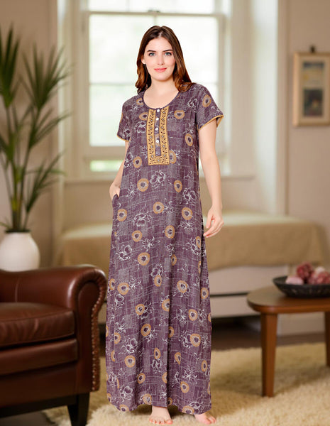 Bodycare Womens Polycotton Round Neck Printed Long Night Dress-BSN2012B