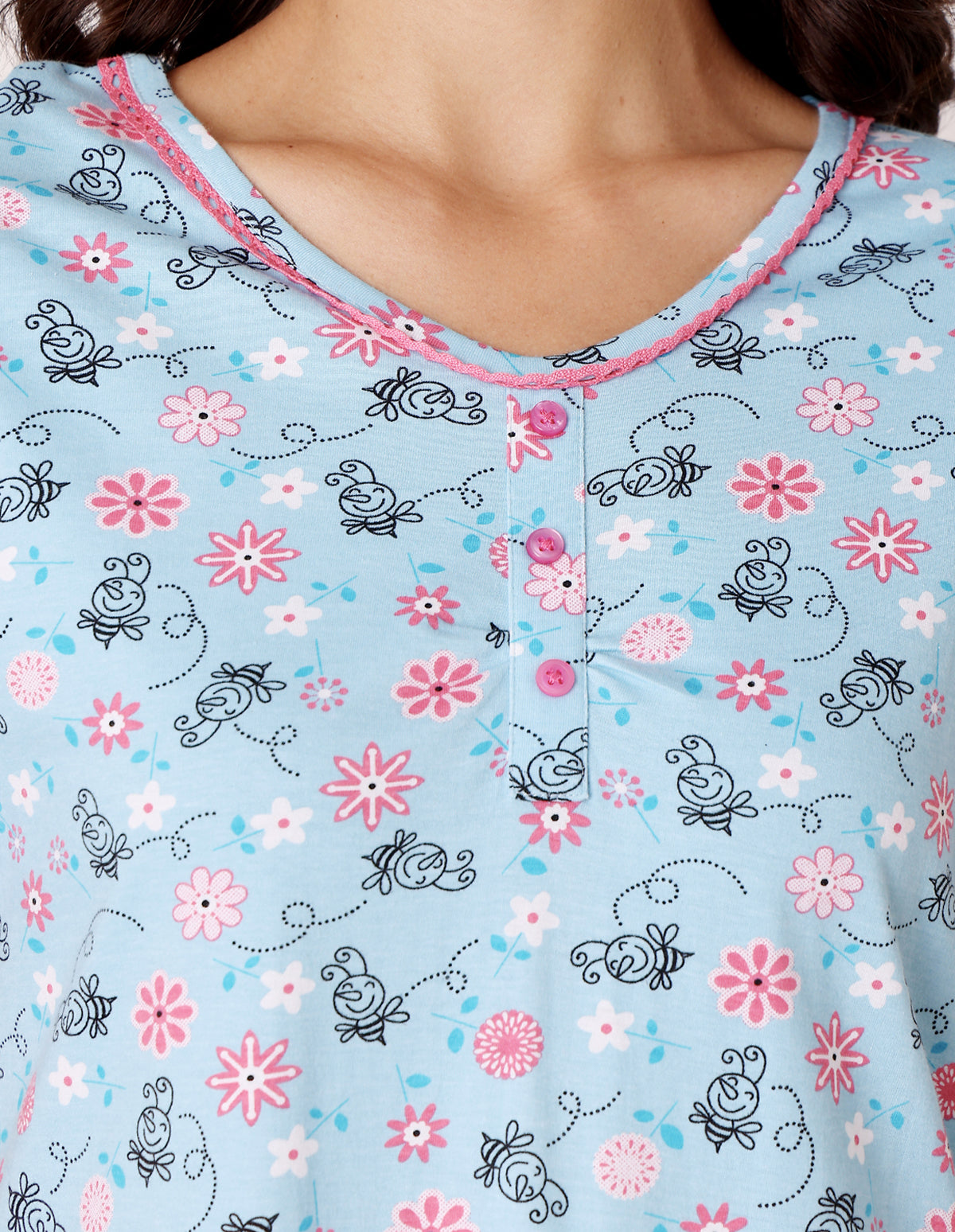 Women’s Blue Short Nighties by Bodycare – Comfortable Cotton Knee-Length Nightdress-BSN9001