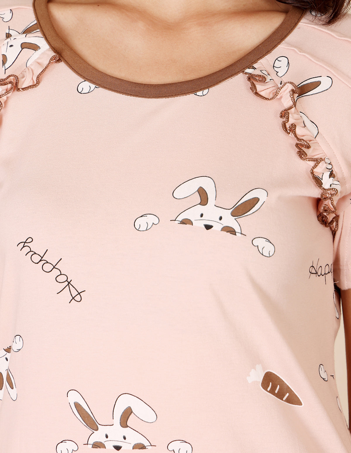 Women’s Peach Short Nighties by Bodycare – Comfortable Cotton Knee-Length Nightdress-BSN9018