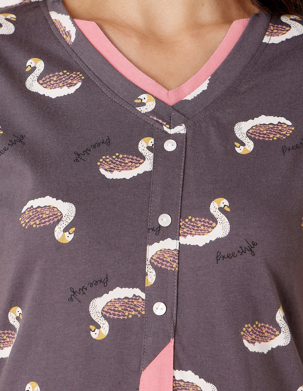 Women’s Grey Short Nighties by Bodycare – Comfortable Cotton Knee-Length Nightdress-BSN9024