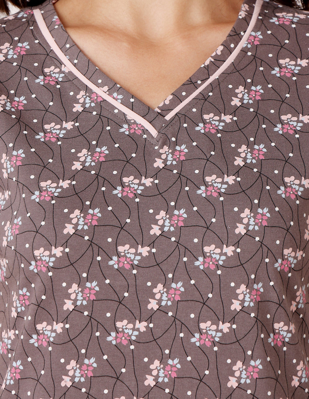 Women’s Grey Short Nighties by Bodycare – Comfortable Cotton Knee-Length Nightdress-BSN9026