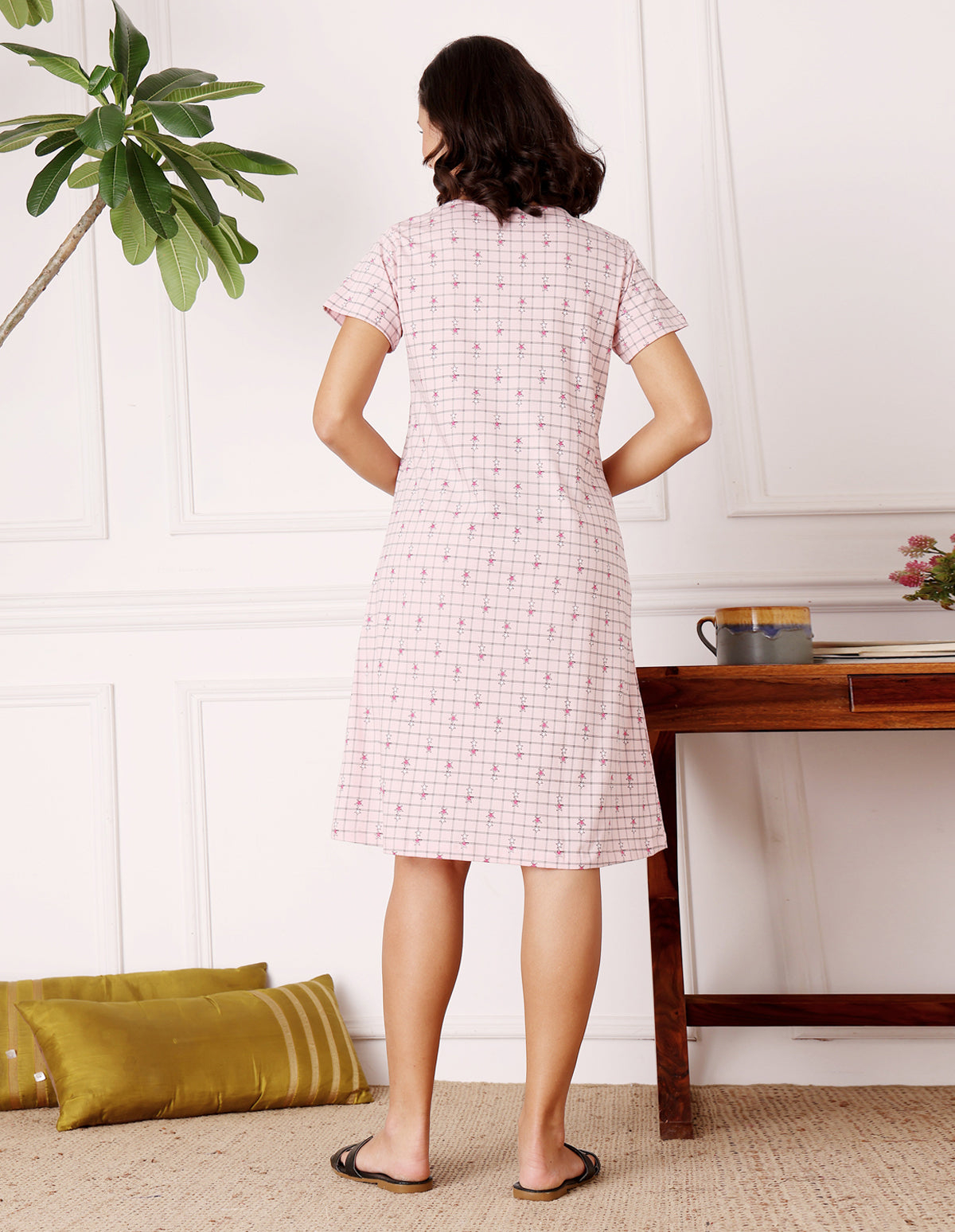 Women’s Pink Short Nighties by Bodycare – Comfortable Cotton Knee-Length Nightdress-BSN9027