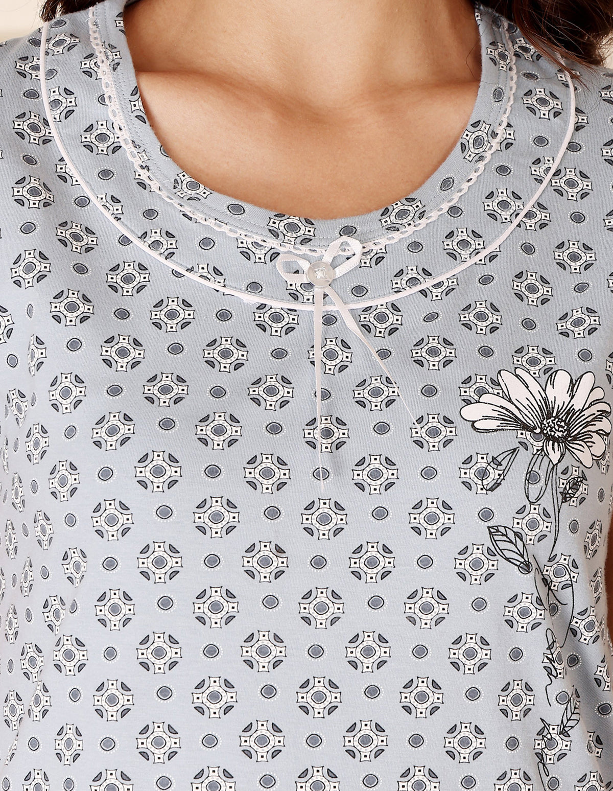 Women’s Grey Short Nighties by Bodycare – Comfortable Cotton Knee-Length Nightdress-BSN9038