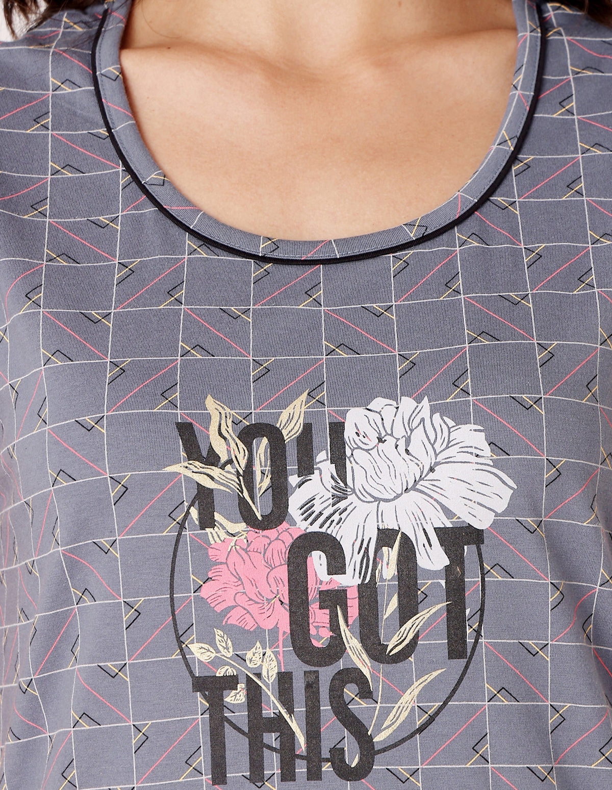 Women’s Grey Short Nighties by Bodycare – Comfortable Cotton Knee-Length Nightdress-BSN9039