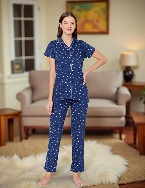 Bodycare Womens Cotton Printed Night Suit Set of Shirt & Pyjama-BSNS18003
