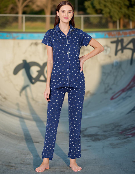 Bodycare Womens Cotton Printed Night Suit Set of Shirt & Pyjama-BSNS18003