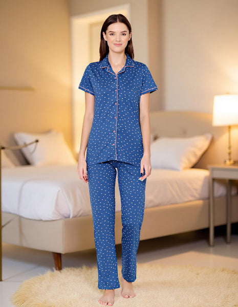 Bodycare Womens Cotton Printed Night Suit Set of Shirt & Pyjama-BSNS18005
