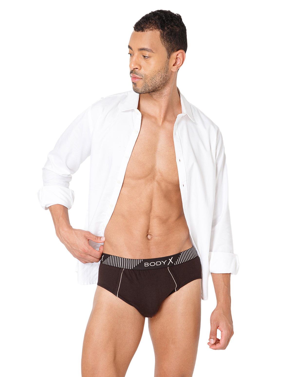 BodyX Men Solid Cotton Super combed Brief-BX1103B-BRWN-ASSORTED