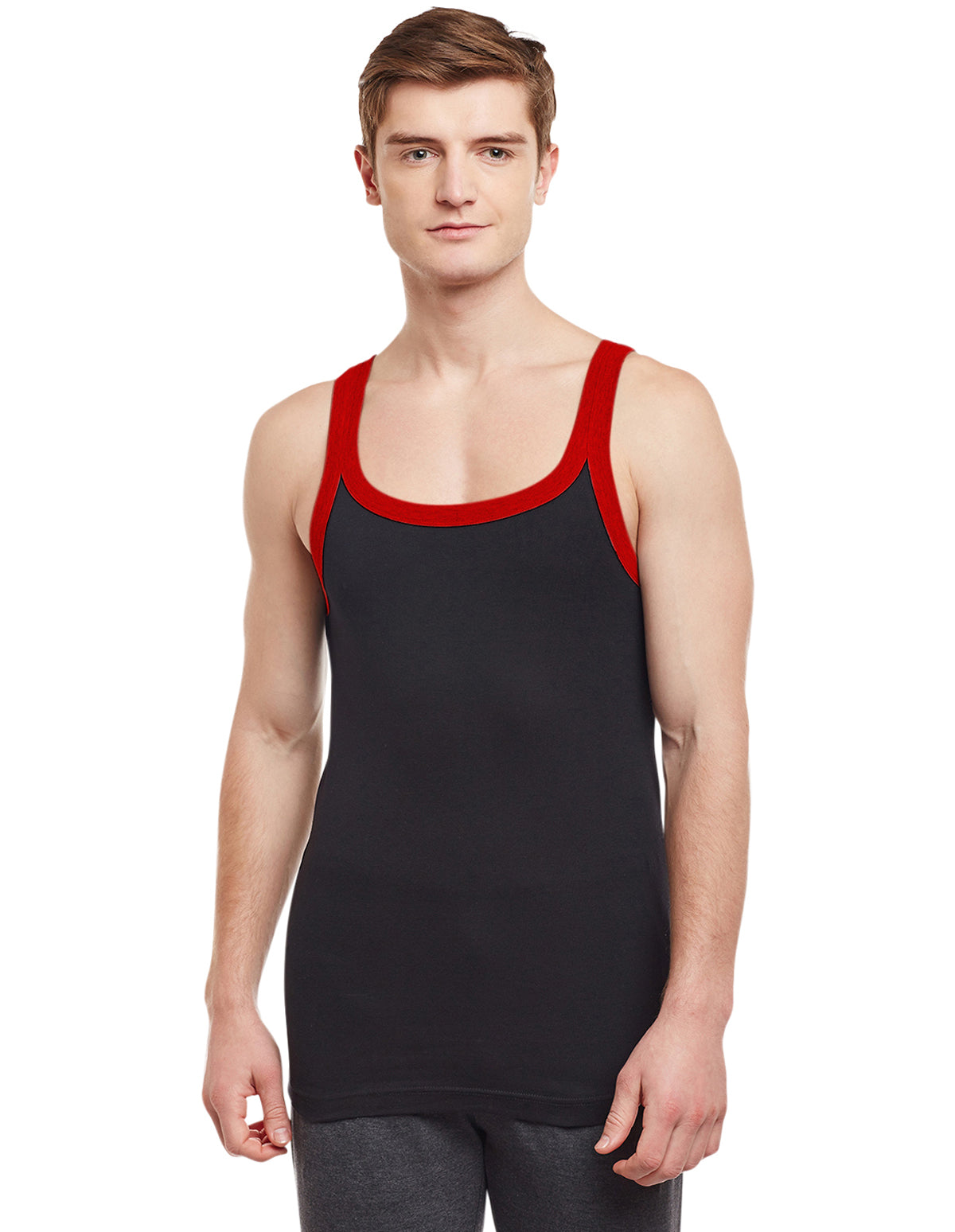 Super Combed Cotton Rib Square Neck Sleeveless Vest Black BX212BLK