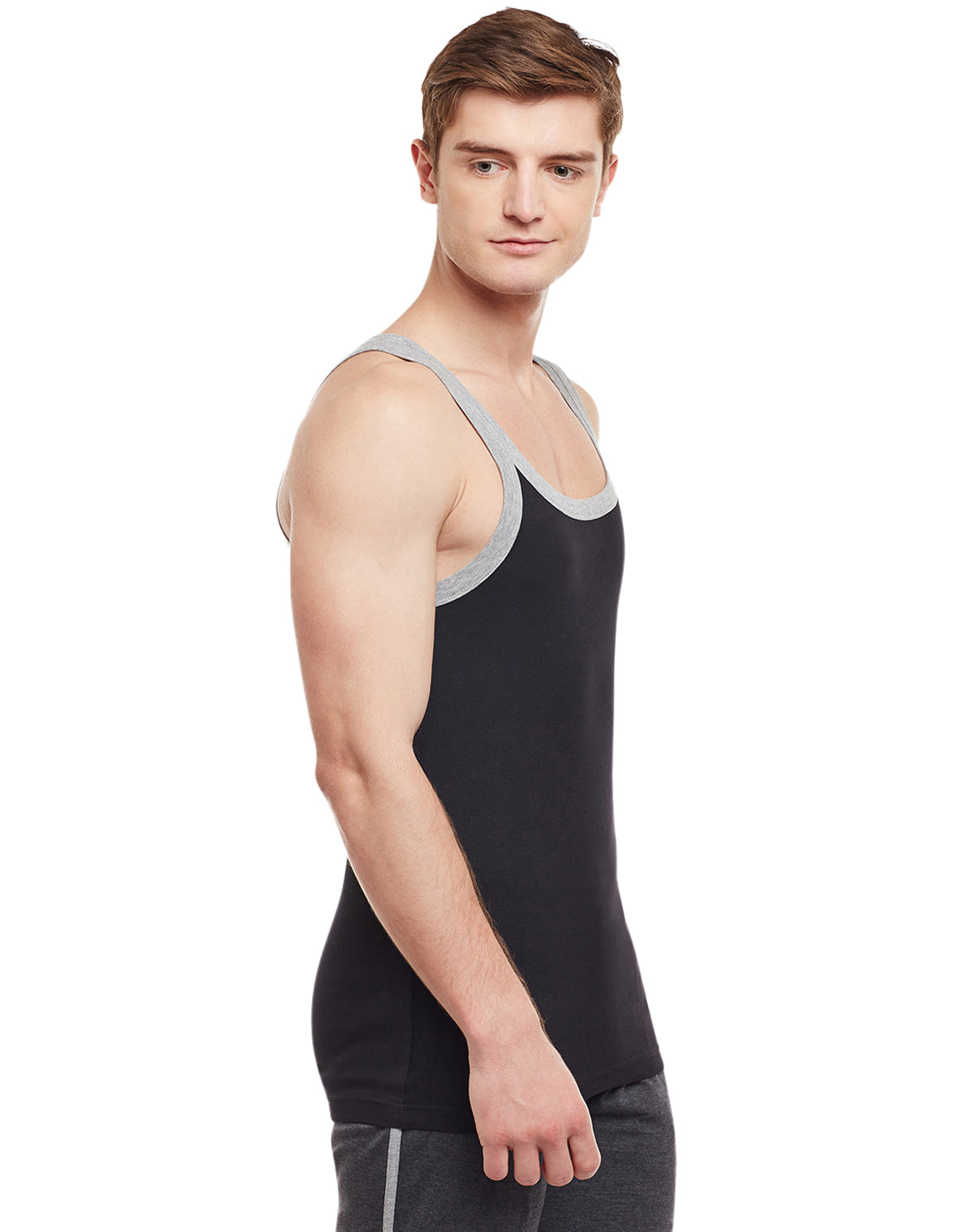 Super Combed Cotton Rib Square Neck Sleeveless Vest Black BX212BLK