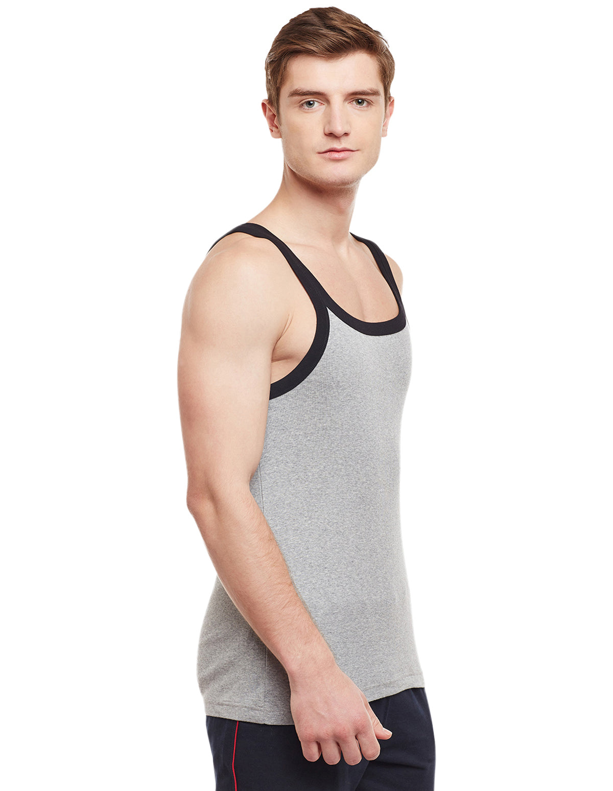 Super Combed Cotton Rib Square Neck Sleeveless Vest Grey Melange BX212G.ML